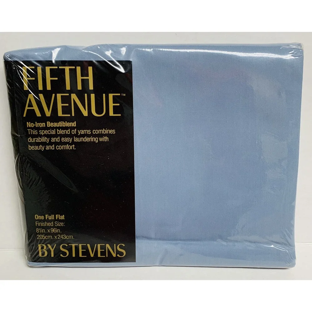 Vintage Fifth Ave by Stevens Blue Full Flat No Iron Sheet Made in USA NOS NEW